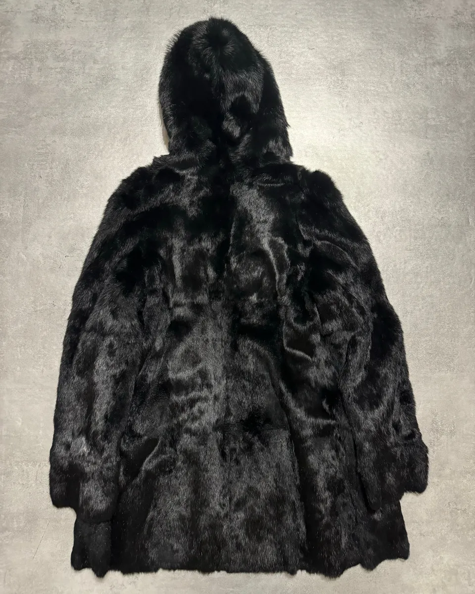 2000s Armani Reversible 2 in 1 Avant-Garde Black Rustic Fur Jacket - Image 8