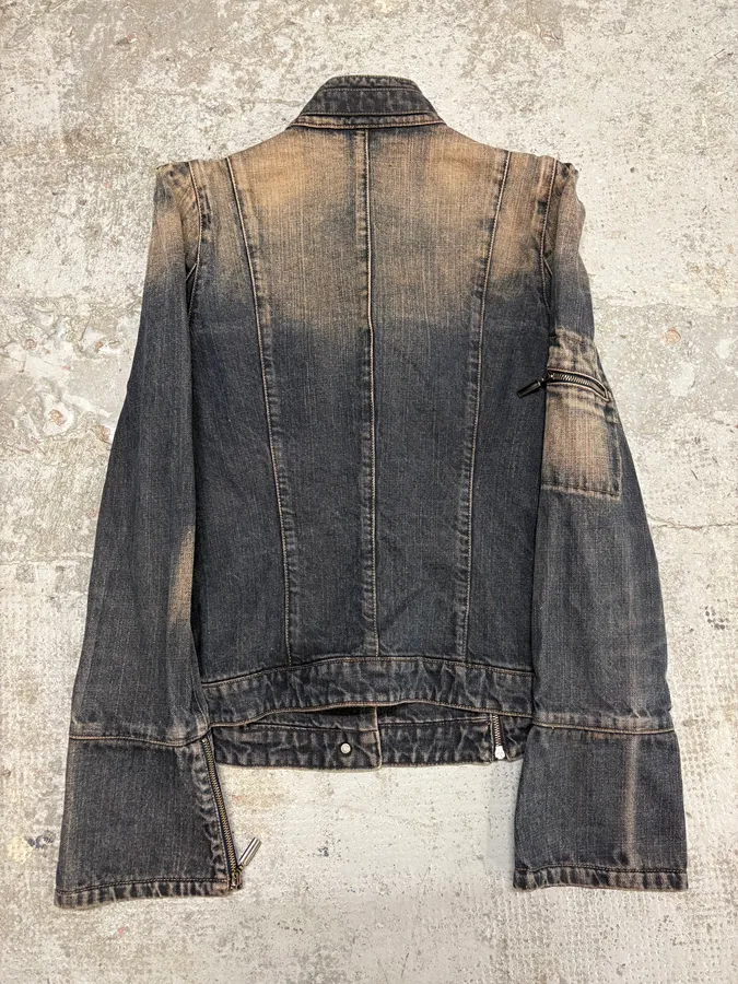 2000s Armani Samurai Faded Denim Jacket - Image 2
