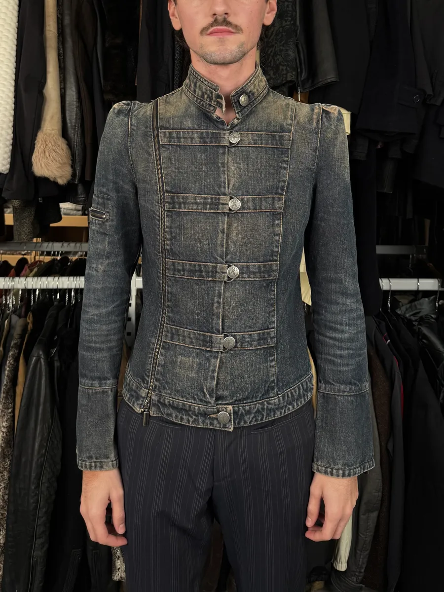 2000s Armani Samurai Faded Denim Jacket - Image 2