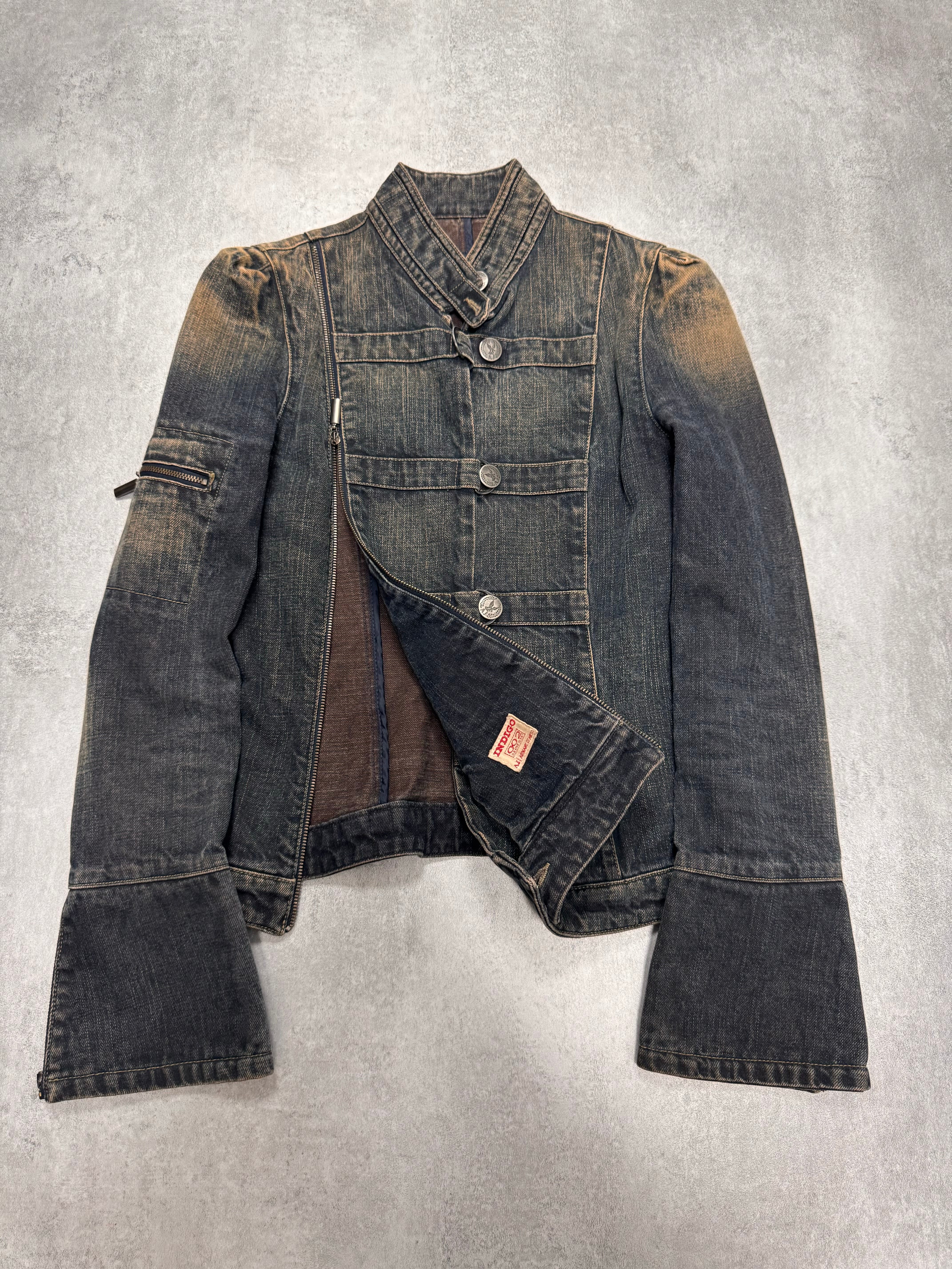 2000s Armani Samurai Faded Denim Jacket - Image 2