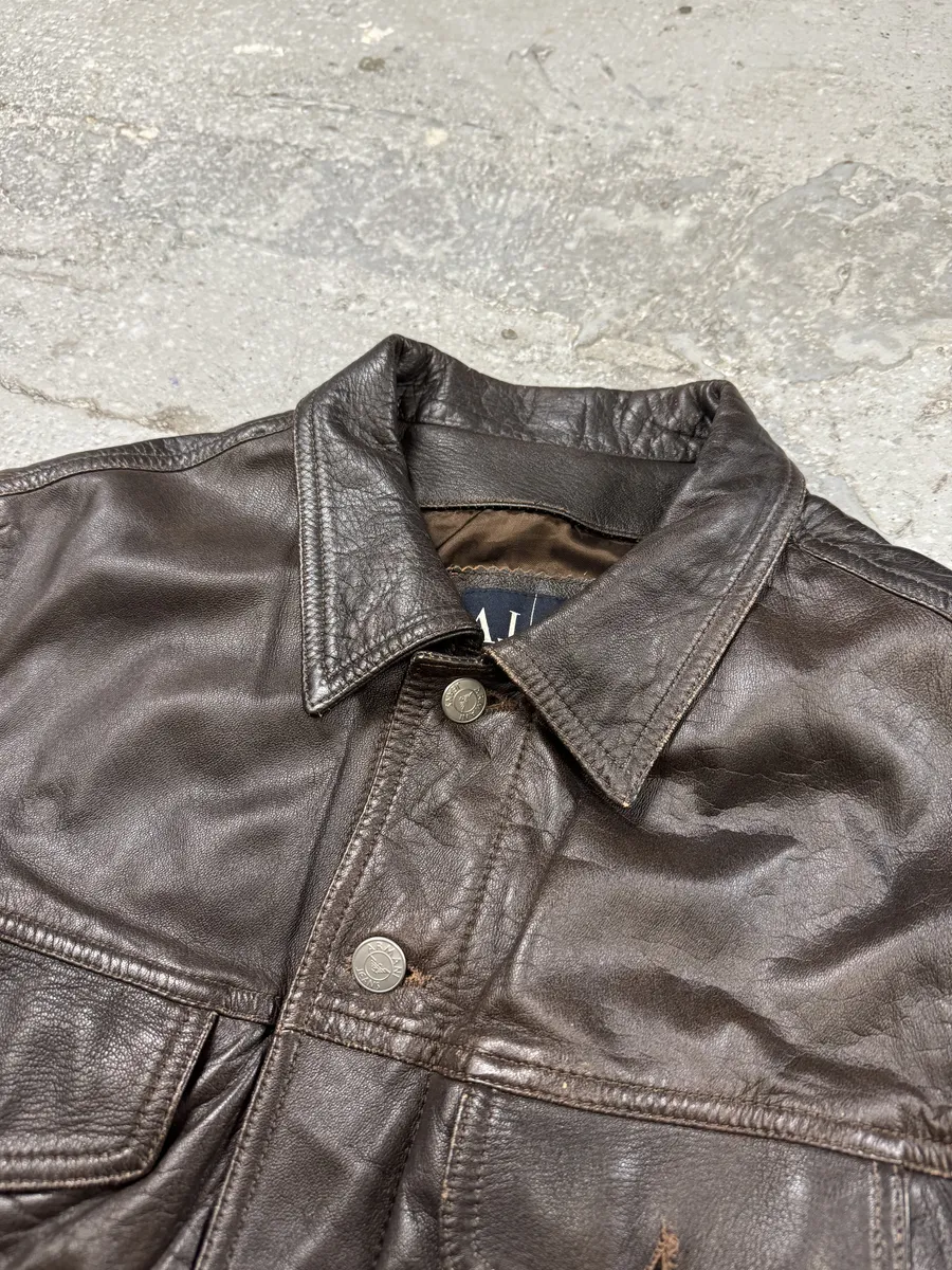 2000s Armani Simple Brown Leather Jacket - Image 8