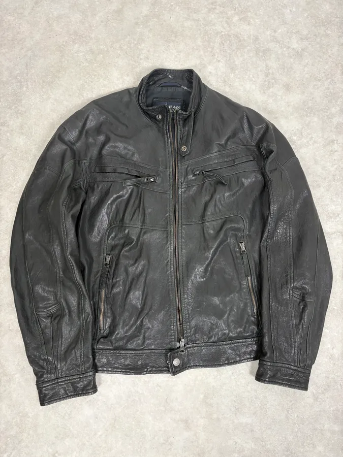 2000s Armani Spy Black Leather Jacket