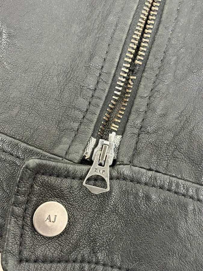 2000s Armani Spy Black Leather Jacket - Image 10