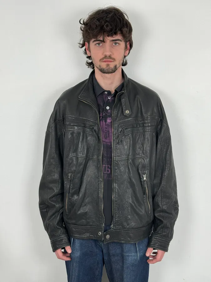 2000s Armani Spy Black Leather Jacket - Image 2