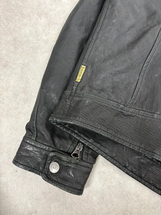 2000s Armani Spy Black Leather Jacket - Image 8