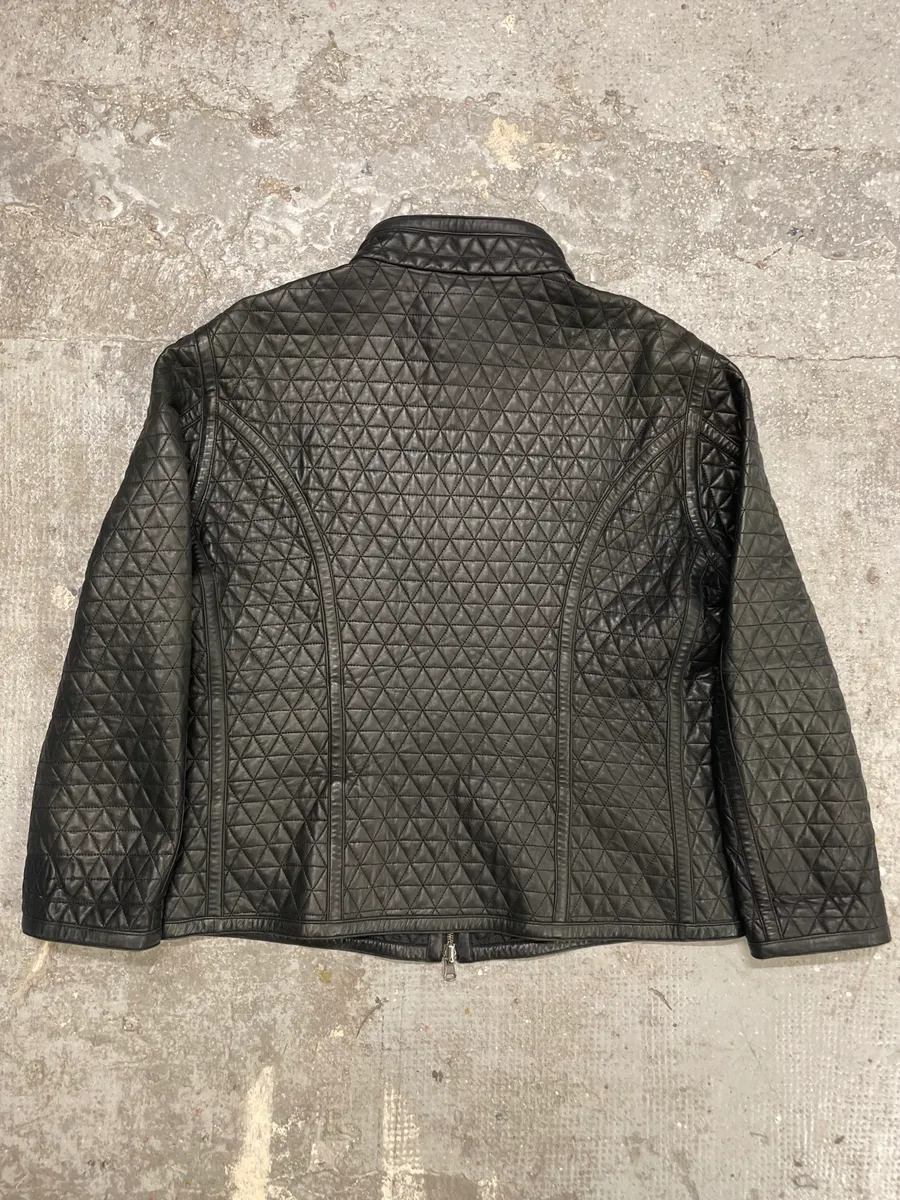 2000s Armani Triangle Black Leather Jacket - Image 3