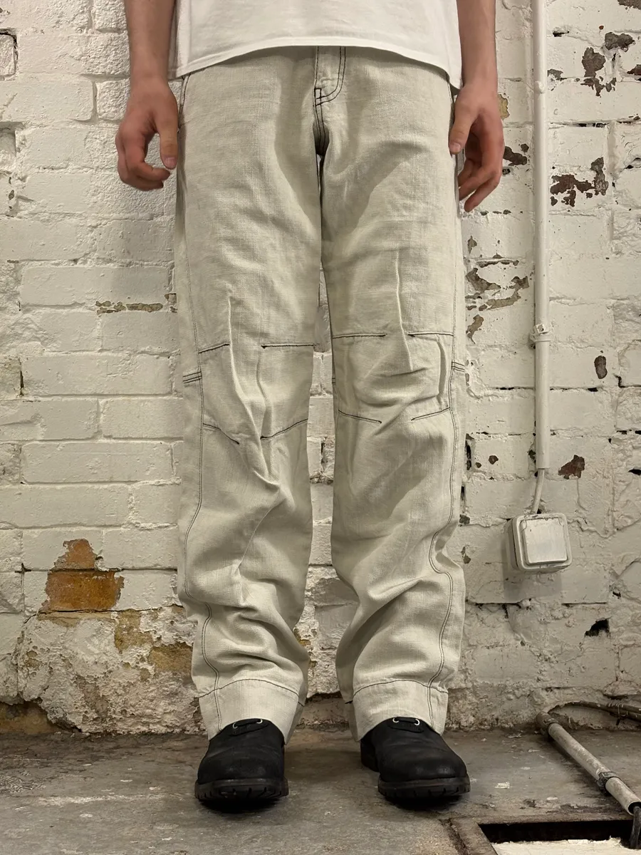 2000s Armani Tweed Light White Cozy Pants - Image 2