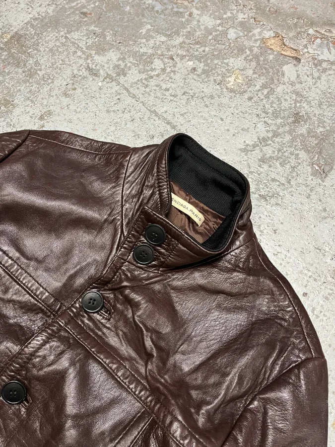 2000s Balenciaga Brown Leather Bomber Jacket - Image 5