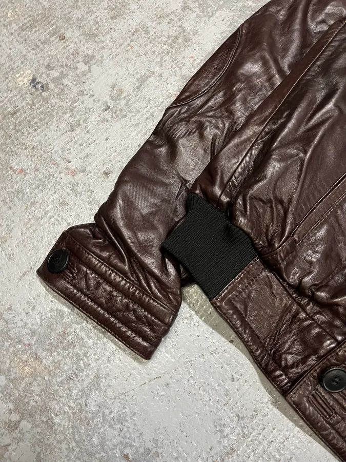 2000s Balenciaga Brown Leather Bomber Jacket - Image 6