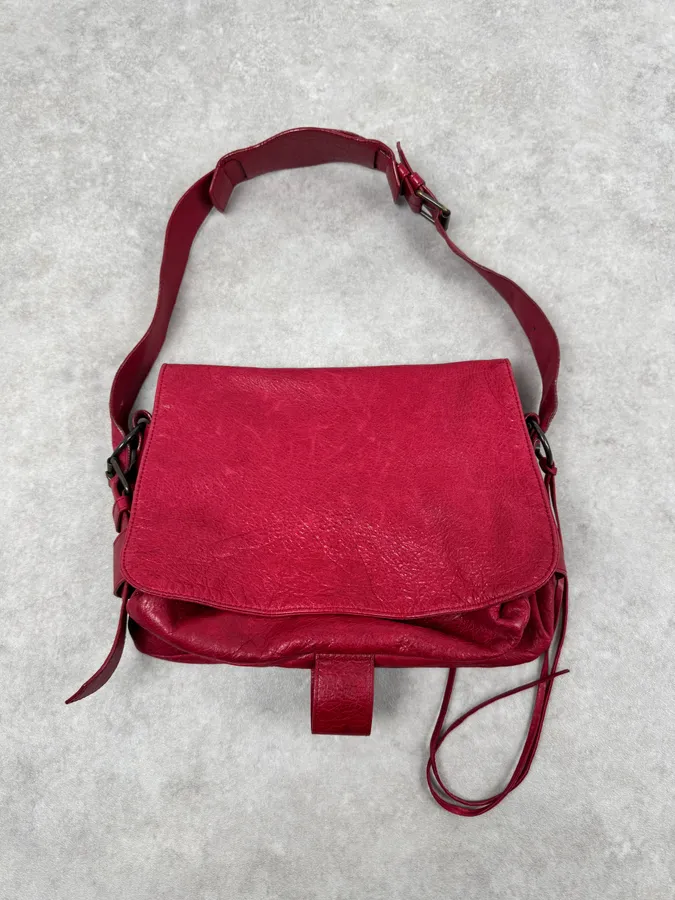 2000s Balenciaga City Red Leather Shoulder Bag