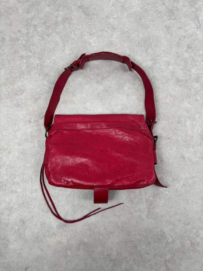 2000s Balenciaga City Red Leather Shoulder Bag - Image 12