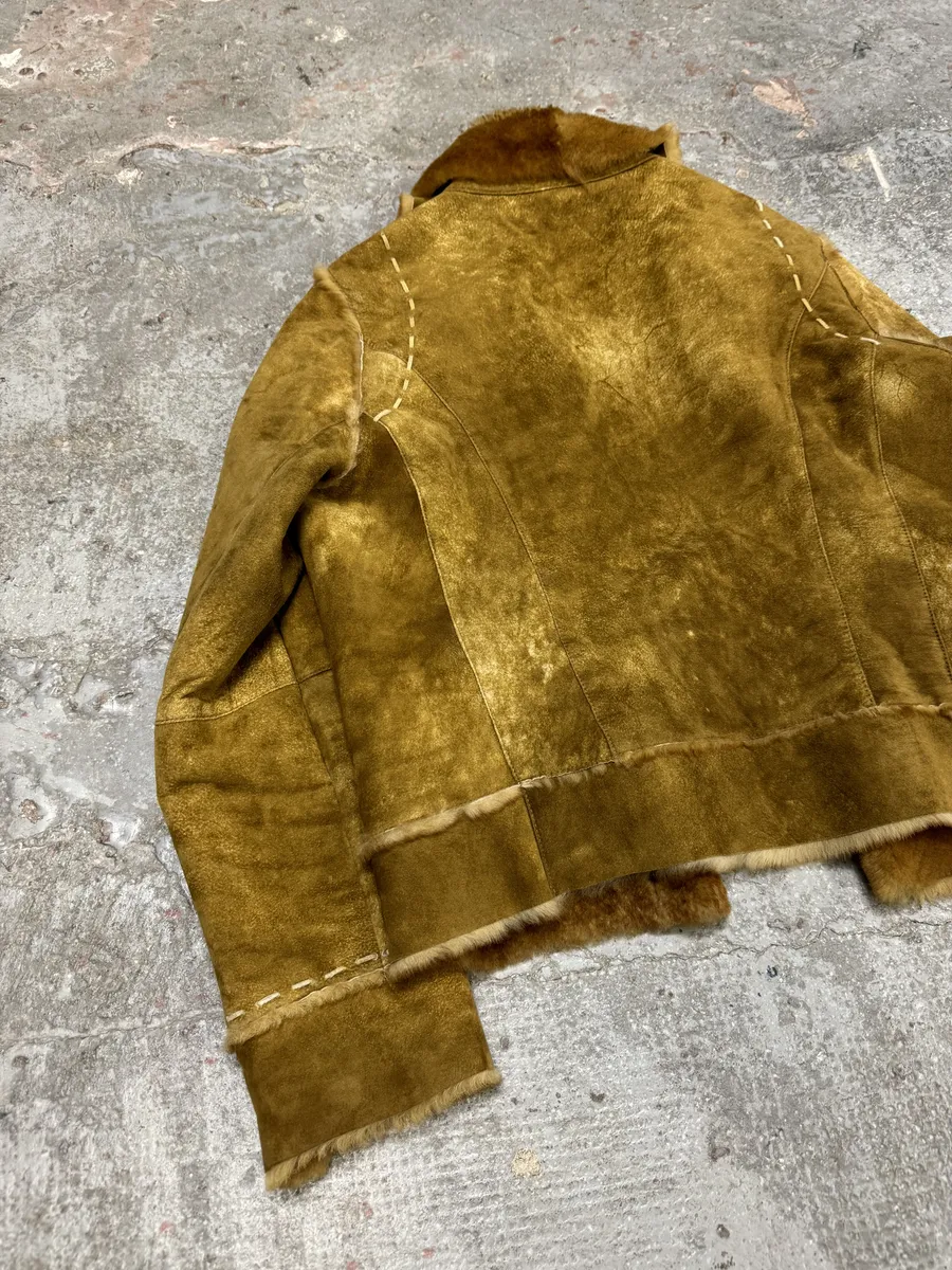 2000s Balmain Asymmetrical Camel Fur Suede Leather Jacket - Image 9