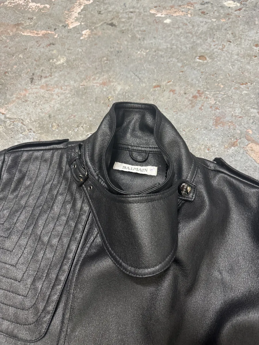 2000s Balmain Avant-Garde Black Vegan Leather Trench Coat - Image 9