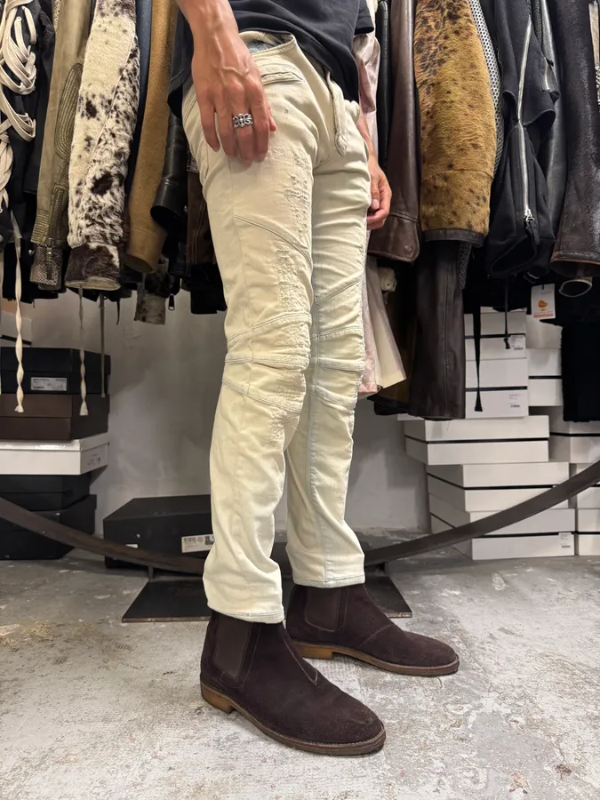 2000s Balmain Biker Reinforced Bleached Jeans - Image 3