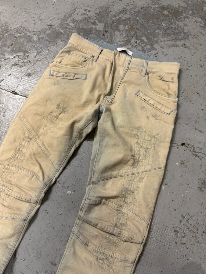 2000s Balmain Biker Reinforced Bleached Jeans - Image 5