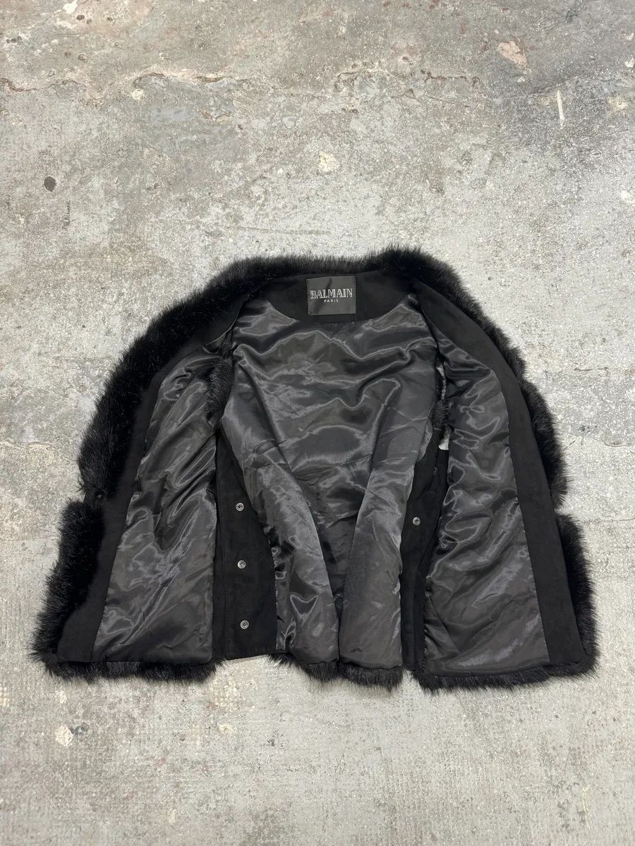 2000s Balmain Black Faux Fur Detachable Vest Jacket - Image 4