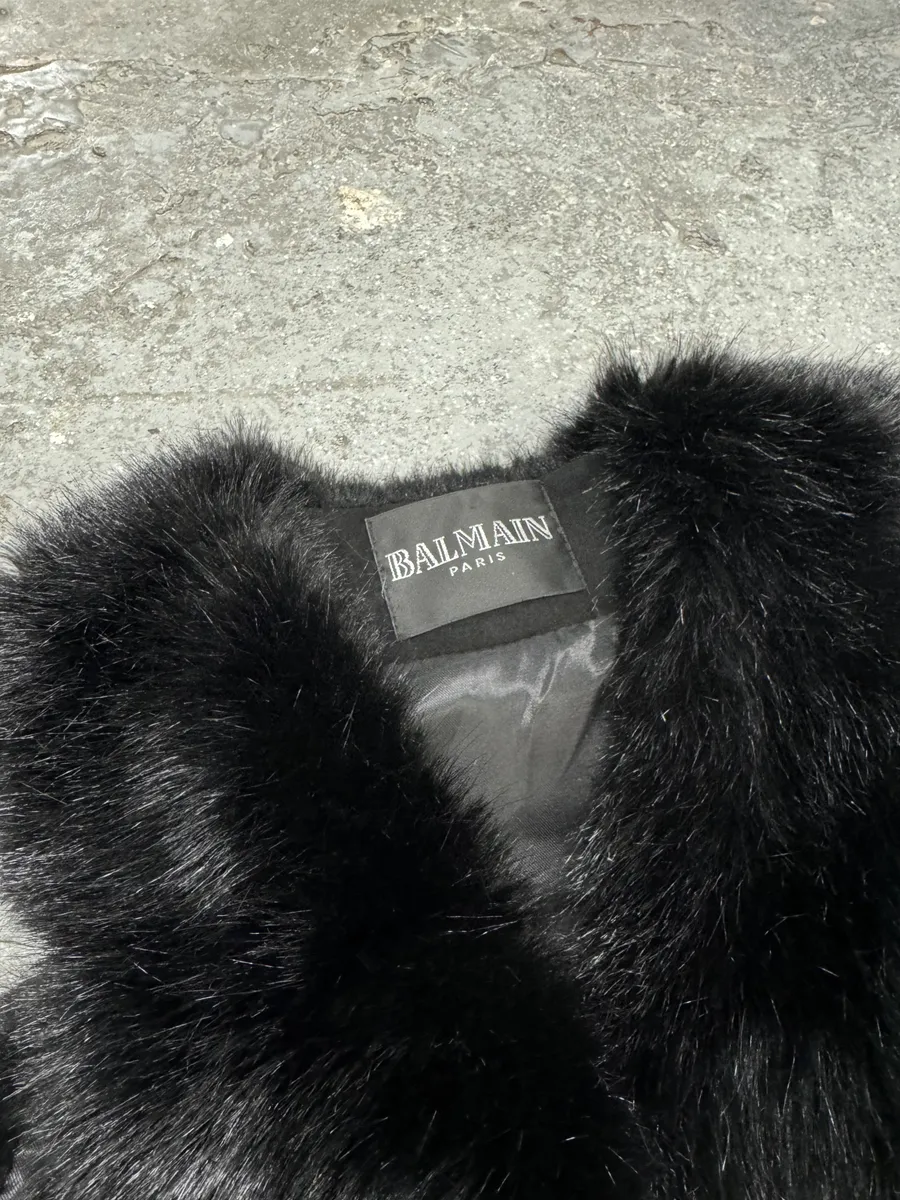 2000s Balmain Black Faux Fur Detachable Vest Jacket - Image 6