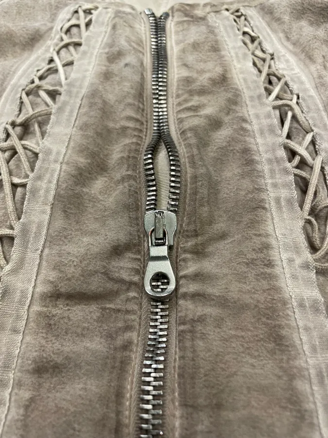 2000s Balmain Bondage Beige Suede Dress - Image 9