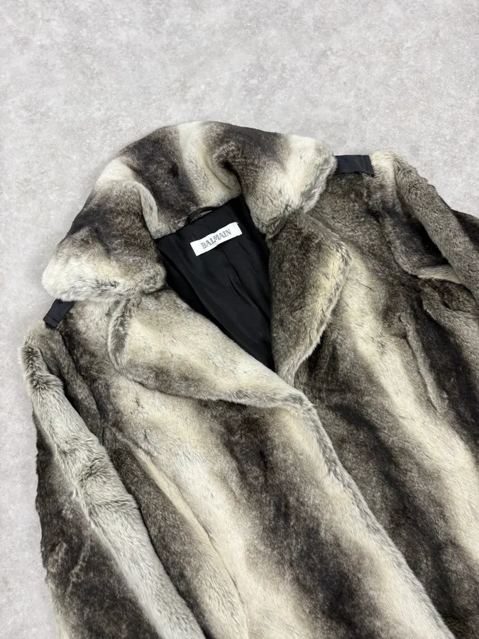 2000s Balmain Gradient Sand Long Fur Coat - Image 5