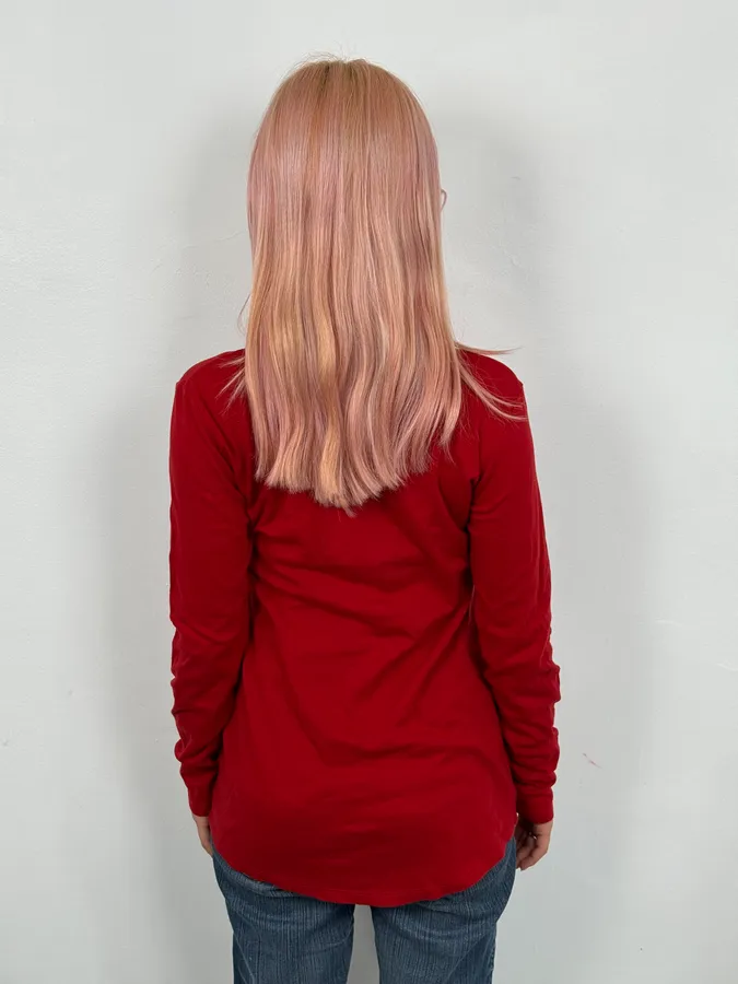 2000s Balmain Red Buttoned Blouse Longsleeve T-Shirt - Image 3