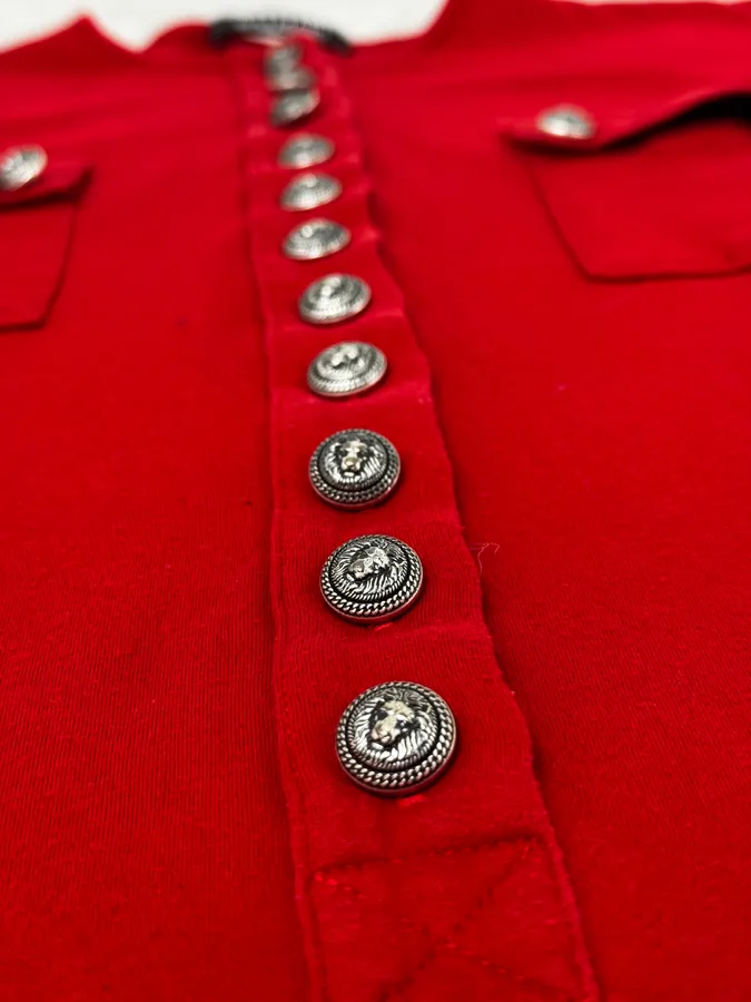 2000s Balmain Red Buttoned Blouse Longsleeve T-Shirt - Image 7