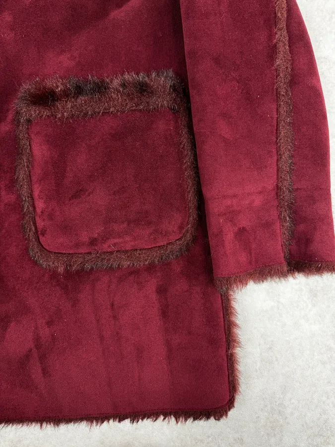 2000s Balmain Red Reversible Faux Fur Coat - Image 11