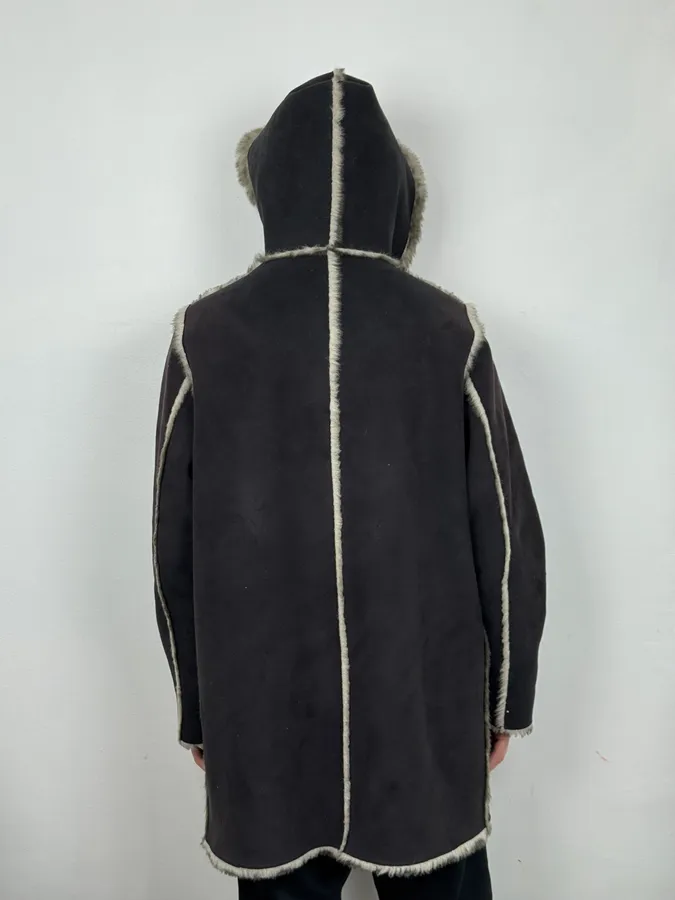 2000s Balmain Reversible Faux Fur Brown Suede Beige Hooded Jacket - Image 3