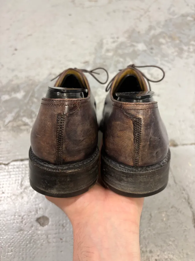 2000s Berluti Brown Eroded Leather Derby Shoes - Image 7