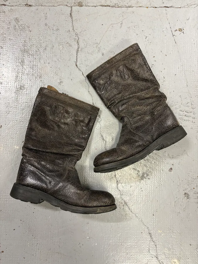 2000s Bikkembergs Brown Cracked Eroded Leather Boots - Image 2