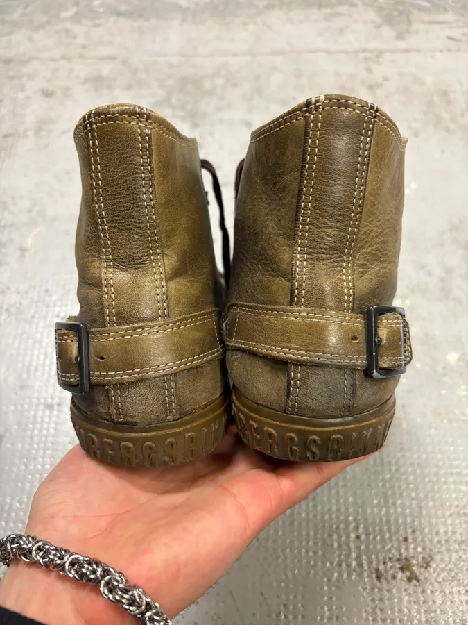 2000s Bikkembergs Brown Leather Straps High Top Sneakers - Image 5