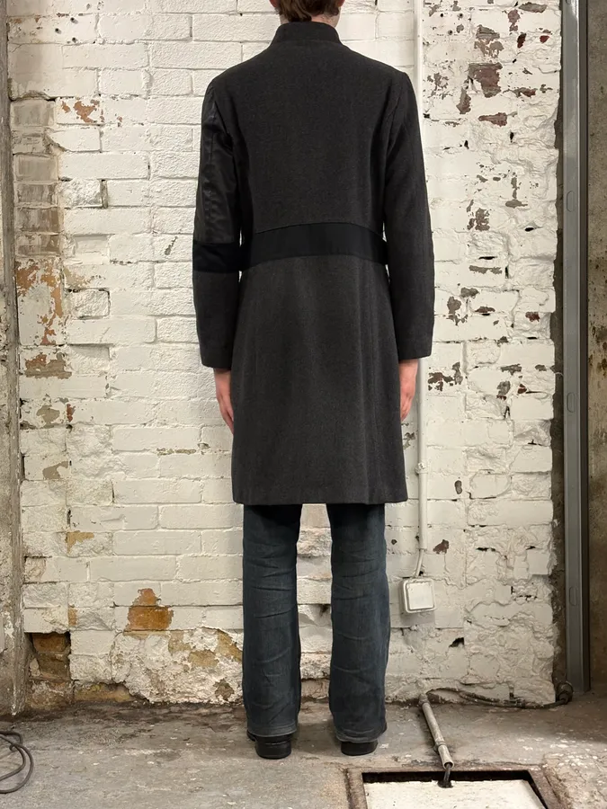 2000s Bikkembergs Dark Grey Hybrid Wool & Leather Coat - Image 3