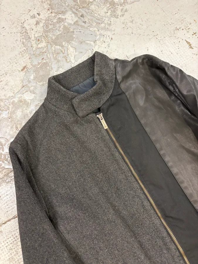 2000s Bikkembergs Dark Grey Hybrid Wool & Leather Coat - Image 5
