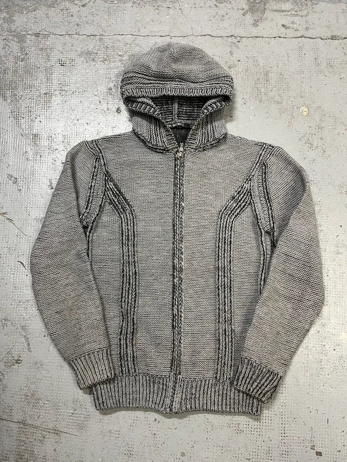 2000s Bikkembergs Knit Grey Zip-Up Hoodie