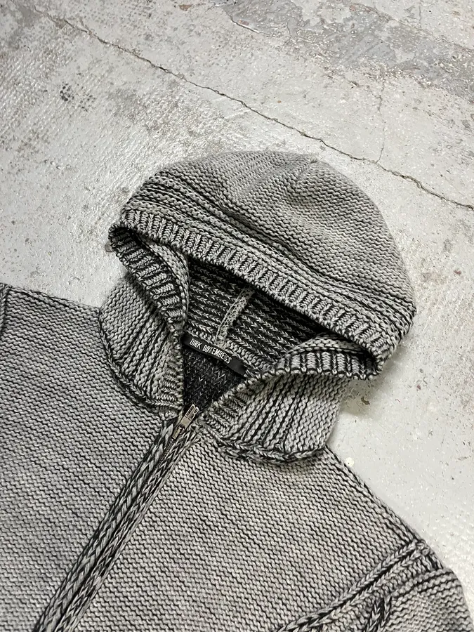 2000s Bikkembergs Knit Grey Zip-Up Hoodie - Image 5