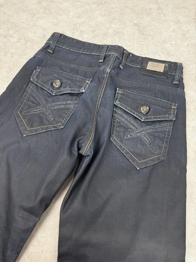 2000s Black Waxed Effect Obscure Denim Jeans - Image 7
