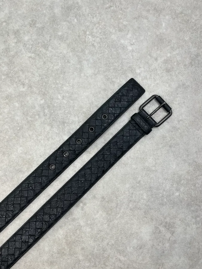 2000s Bottega Veneta Black Leather Woven Belt - Image 4