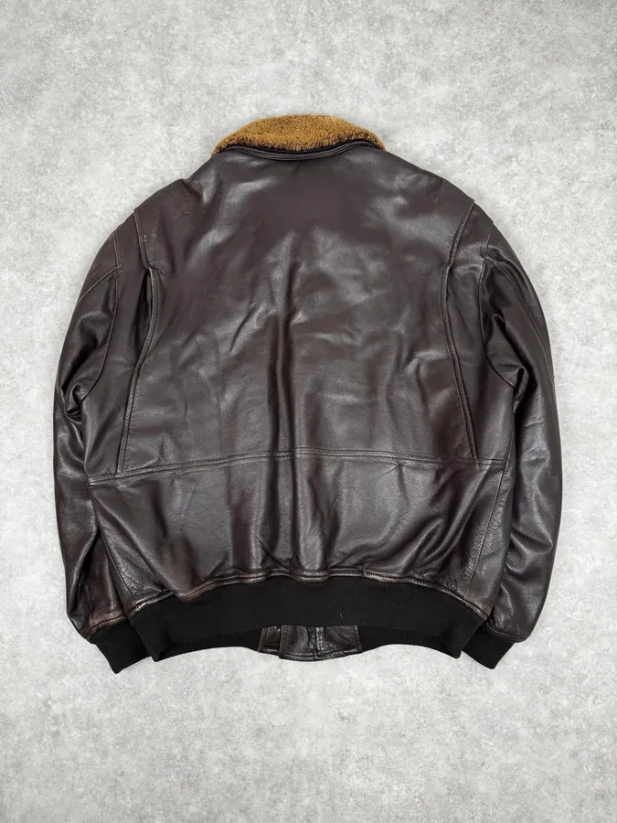 2000s Burberry Aviator Brown Leather Jacket - Image 3