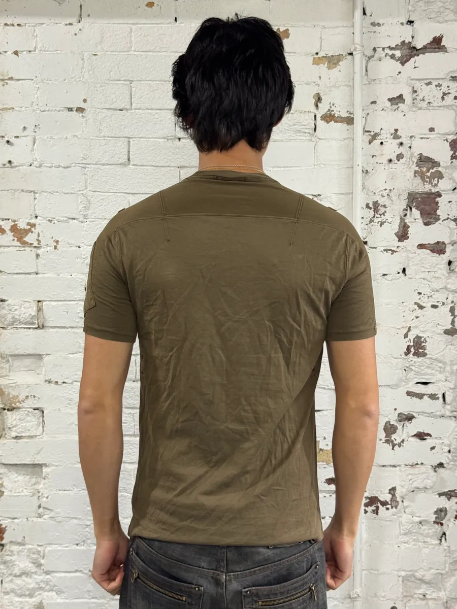 2000s Burberry Brit Khaki Multi-Pocket Cargo T-Shirt - Image 3