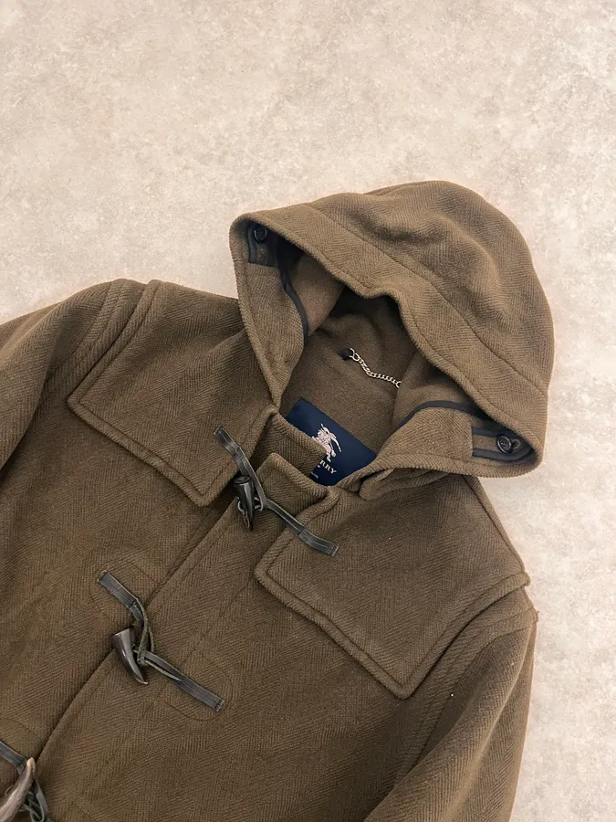 2000s Burberry Khaki Hooded Wool Jacket - Image 5