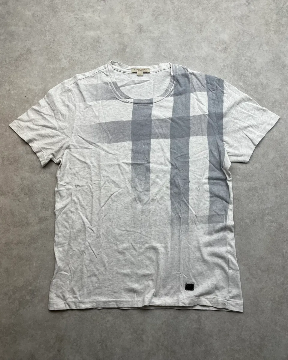 2000s Burberry White Check Striped T-Shirt