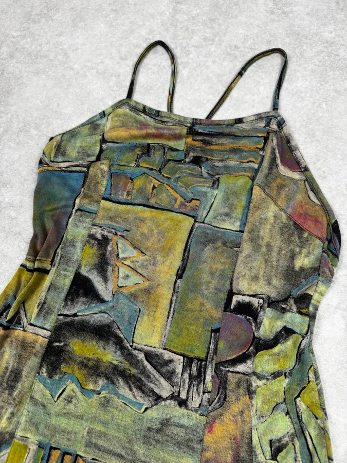 2000s Cavalli Abstract Green Books Midi Dress - Image 6