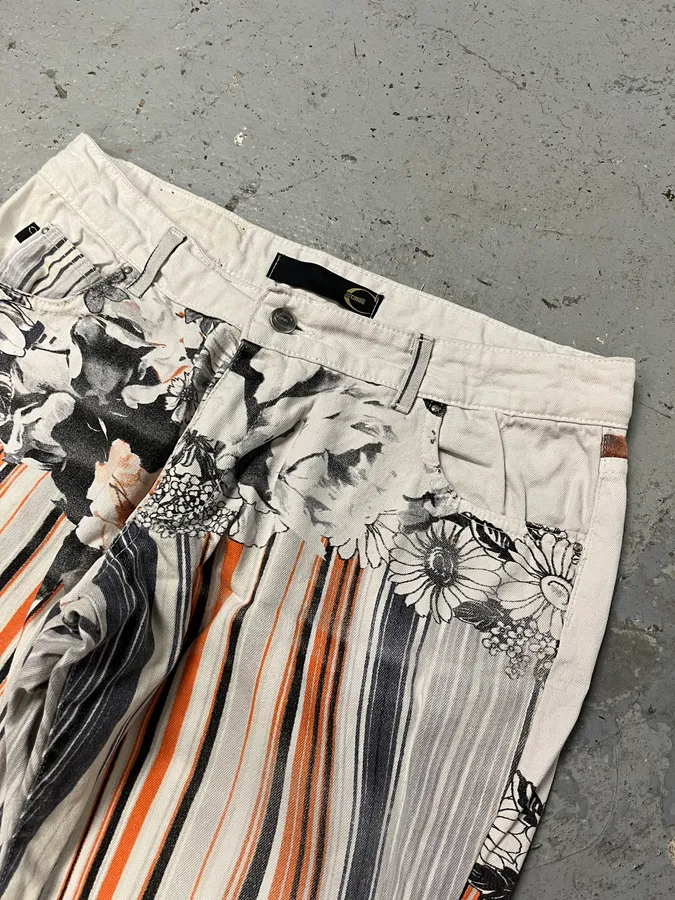 2000s Cavalli Abstract Orange White Flowers Pants - Image 6