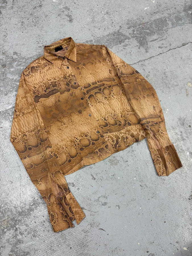 2000s Cavalli Anaconda Snake Brown Shirt - Image 4