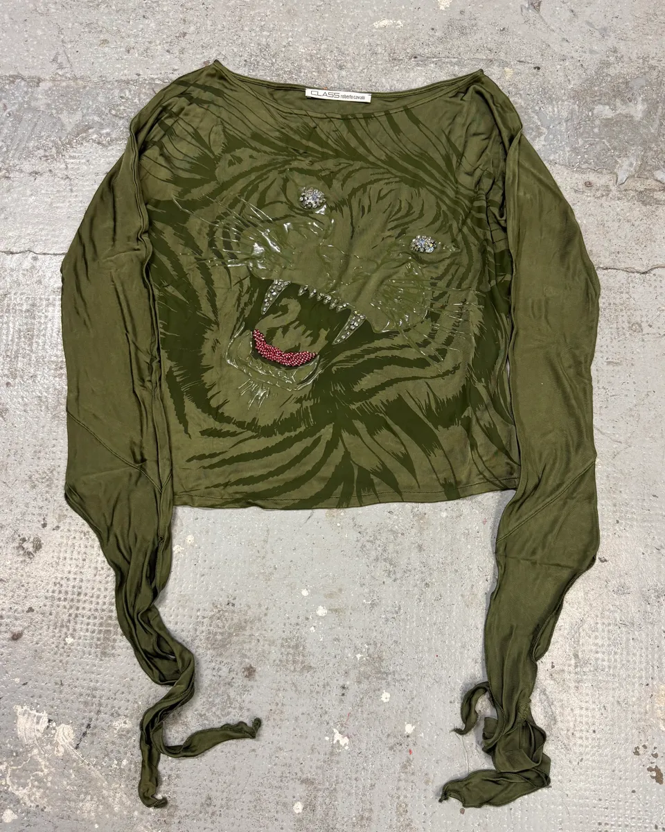 2000s Cavalli Angry Tiger Khaki Longsleeves