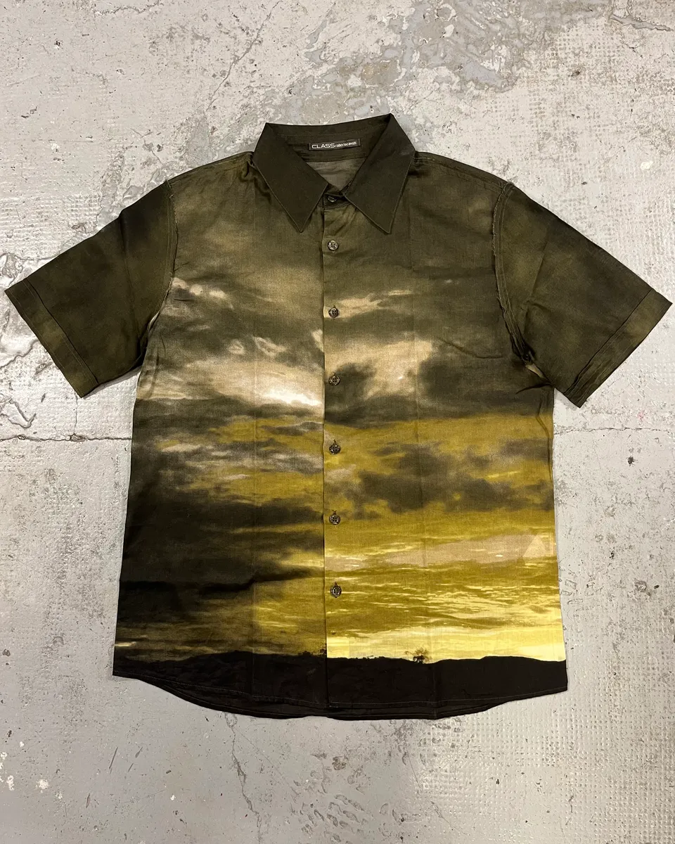 2000S Cavalli Apocalyptic Sunset Brown Faded Shirt