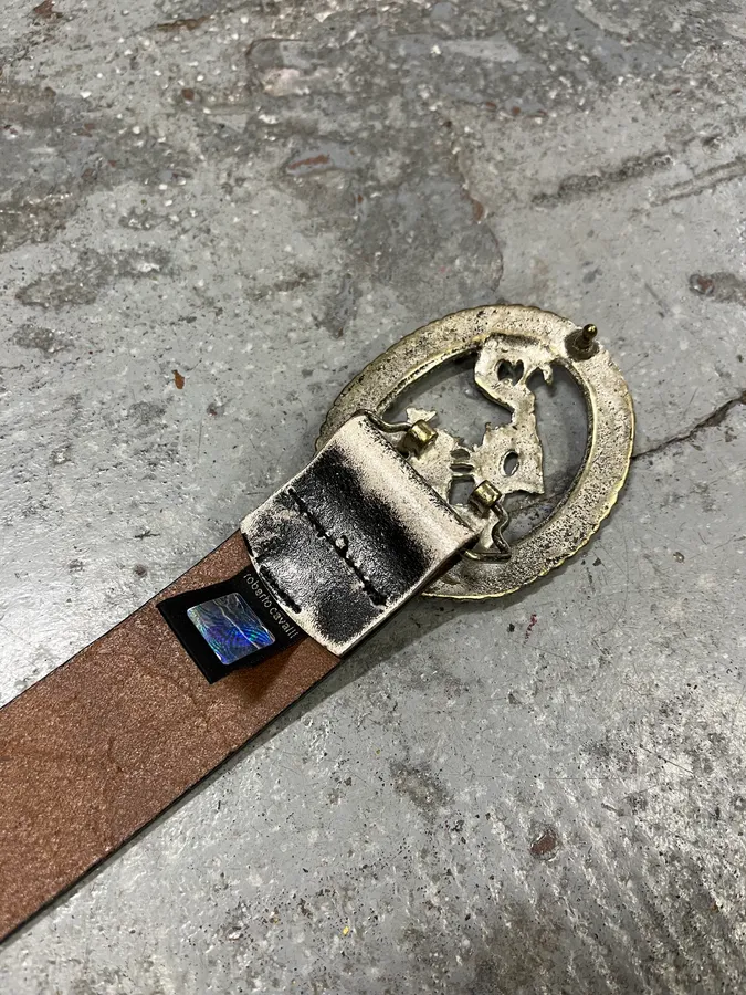 2000s Cavalli Asian Dragon Buckle Silver Leather Belt - Image 7