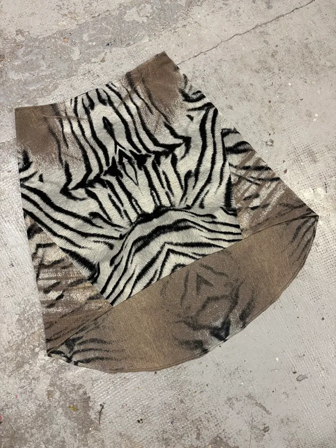 2000s Cavalli Asymmetrical Safari Zebra White & Camel Skirt - Image 2