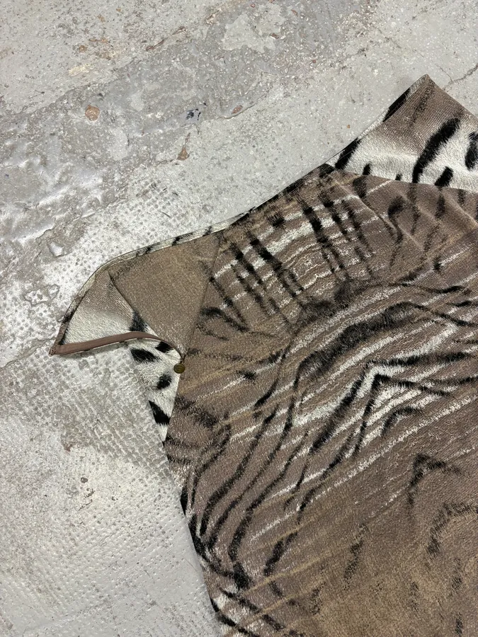 2000s Cavalli Asymmetrical Safari Zebra White & Camel Skirt - Image 4