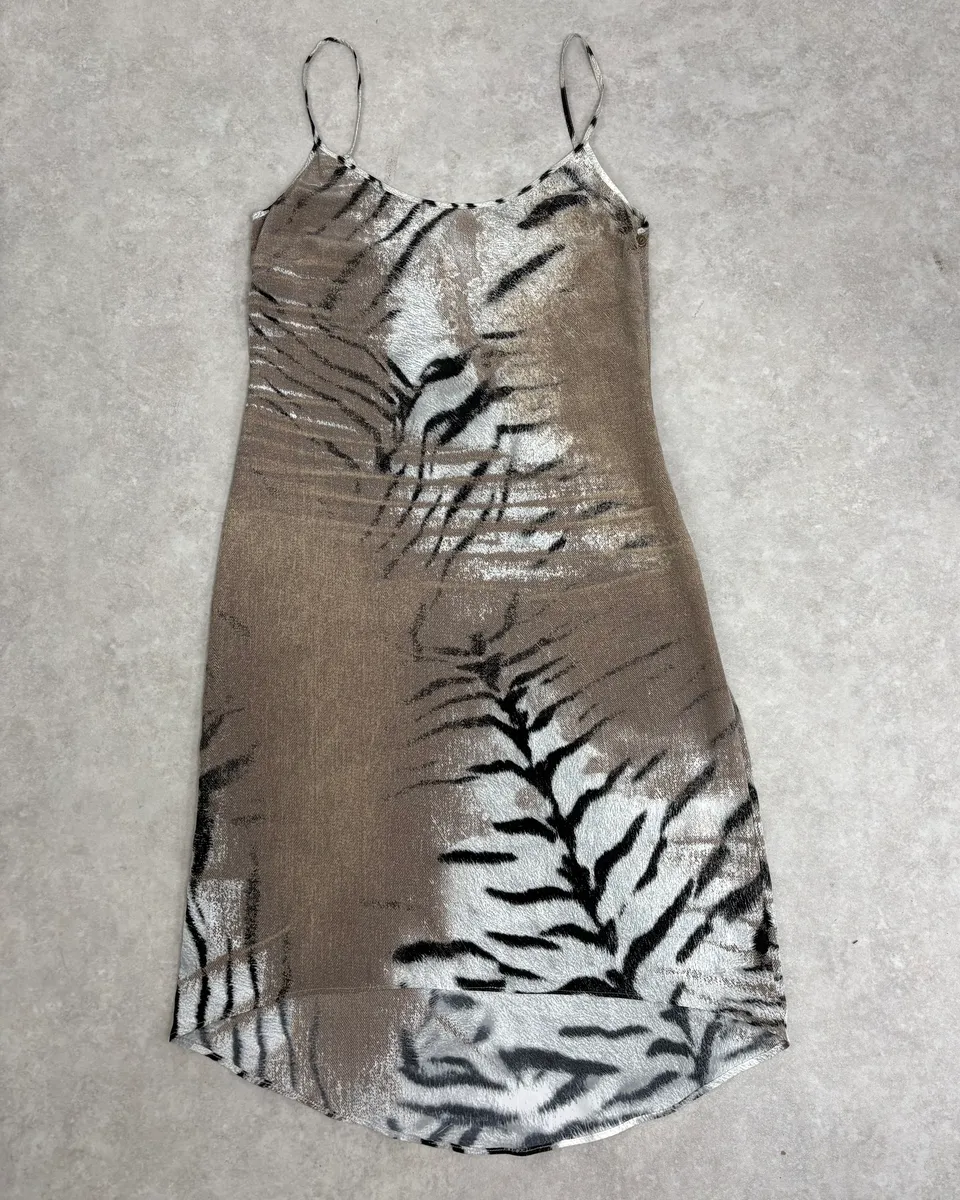 2000s Cavalli Beige & Black Safari Zebra Dress - Image 3