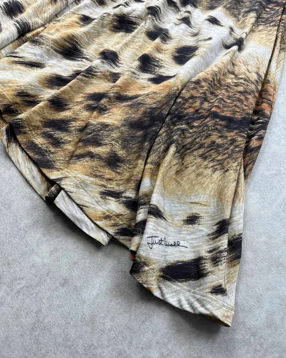 2000s Cavalli Beige & Brown Leopard Ruched Dress - Image 8